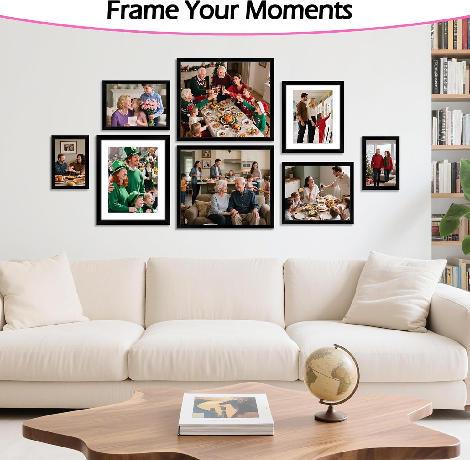 HOMERHYME 8x10 Picture Frame Set of 8, Black Photo Frames for Gallery Wall Mounting or Table Display, Display Pictures 5x7 with